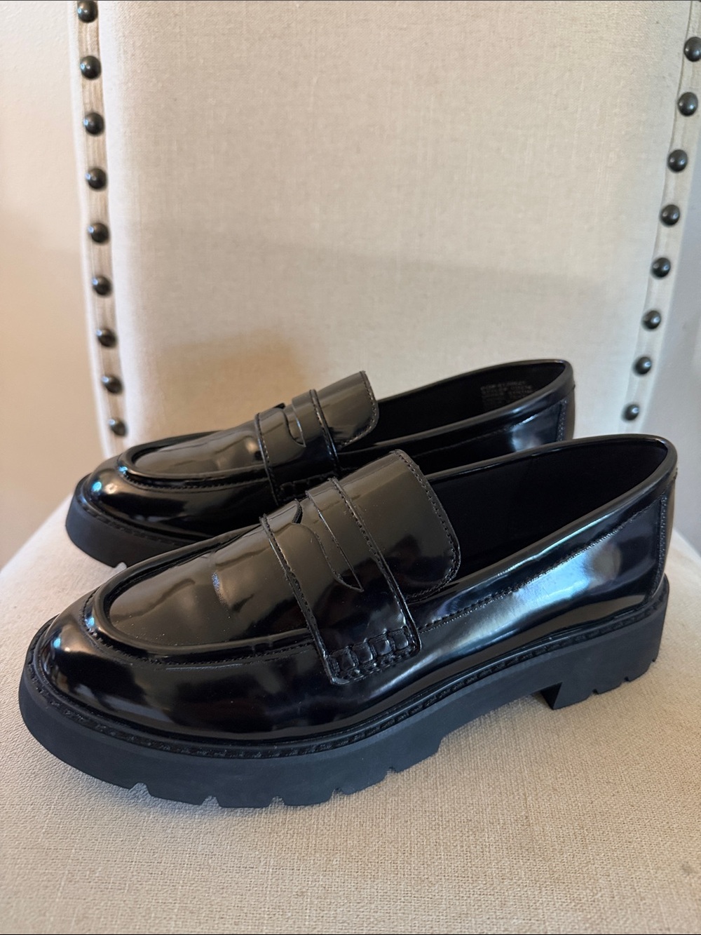 J. Crew Factory Women’s Lug Sole Platform Patent Penny Loafers Black Size 8.5